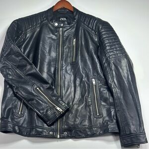 Zara Moto Biker Jacket XXL Black European Fit Classic Style